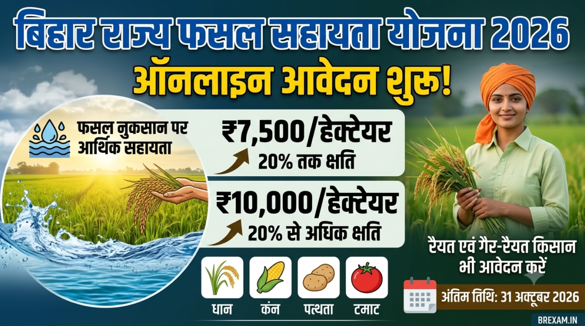 Bihar Fasal Sahayata Yojana 2026 Online Application banner for Kharif crops with financial assistance details.