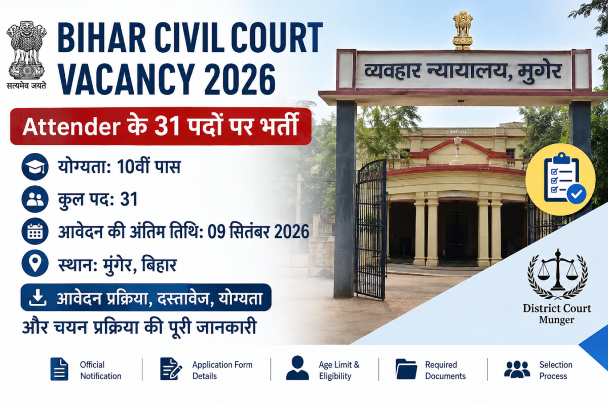 Bihar Civil Court Vacancy 2026 Munger Attender 31 Posts BREXAM