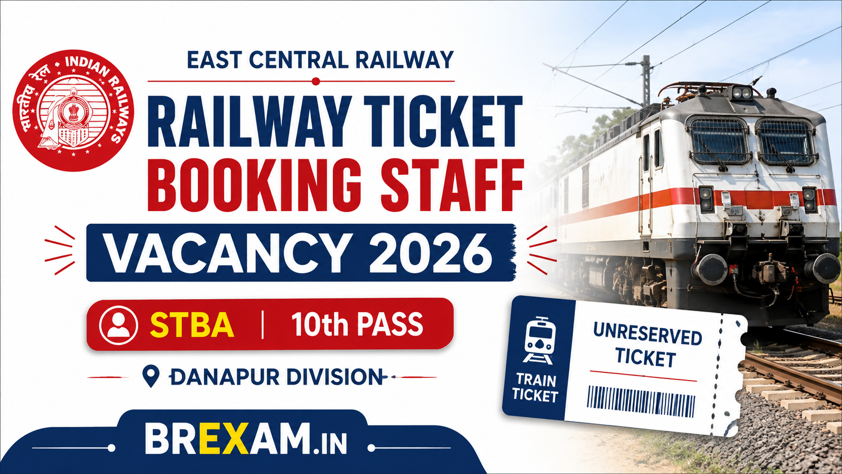 Railway Ticket Booking Staff Vacancy 2026 STBA 10th Pass Danapur Division